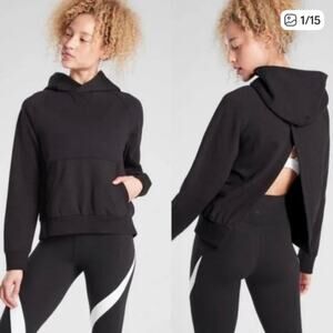 ATHLETA Sz S Black Moonrise Hoodie Split Back Casual Loungewear Sporty
